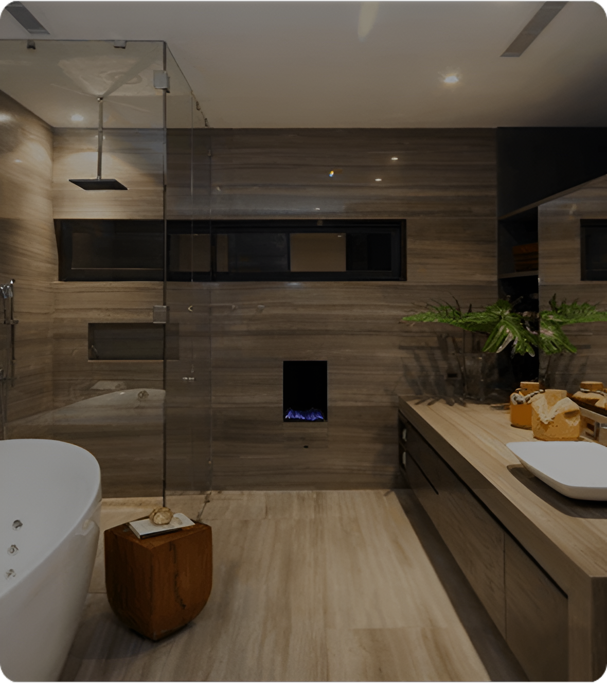 Luxurious bathroom featuring large bathtub