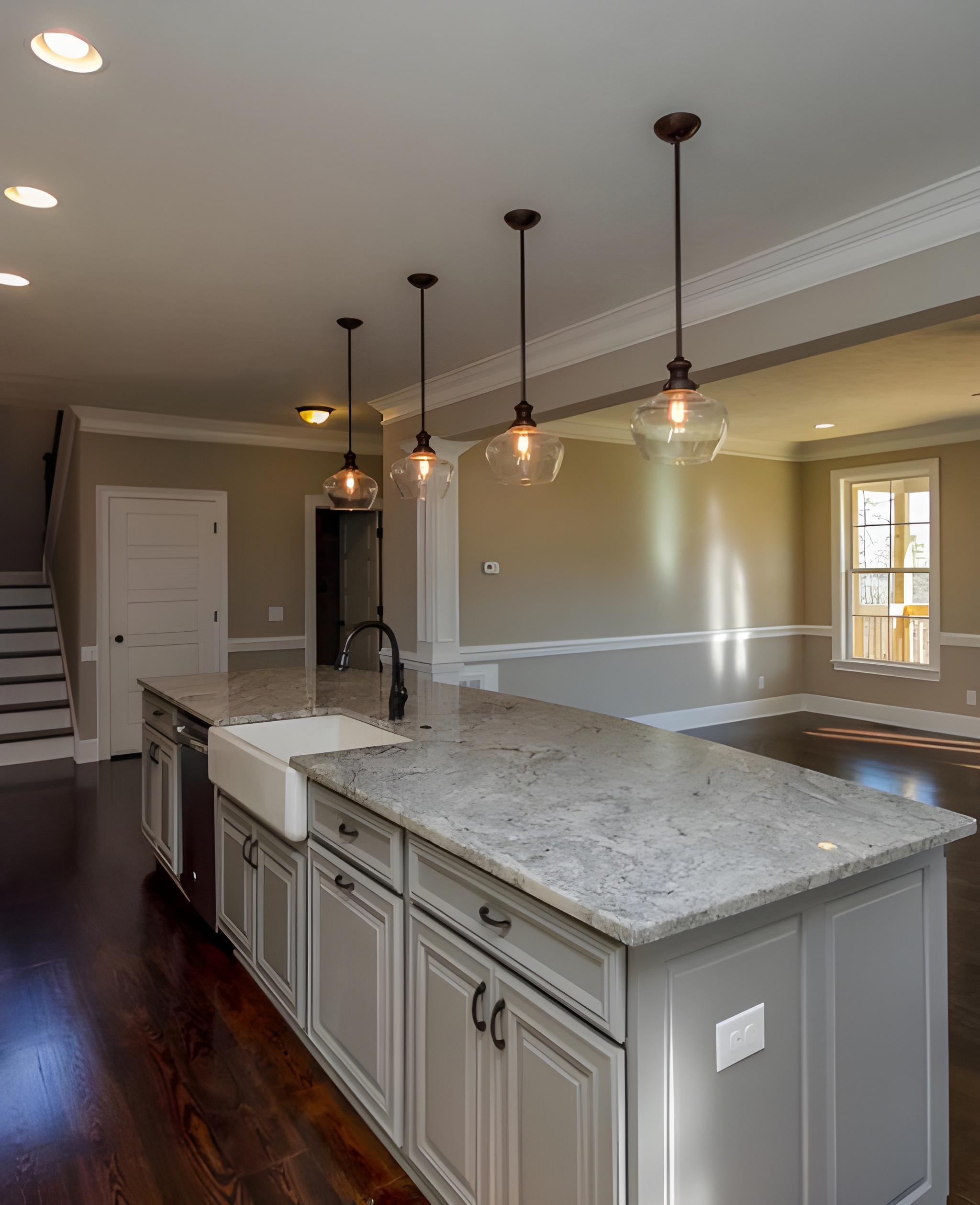 Modern kitchen with marble island countertop