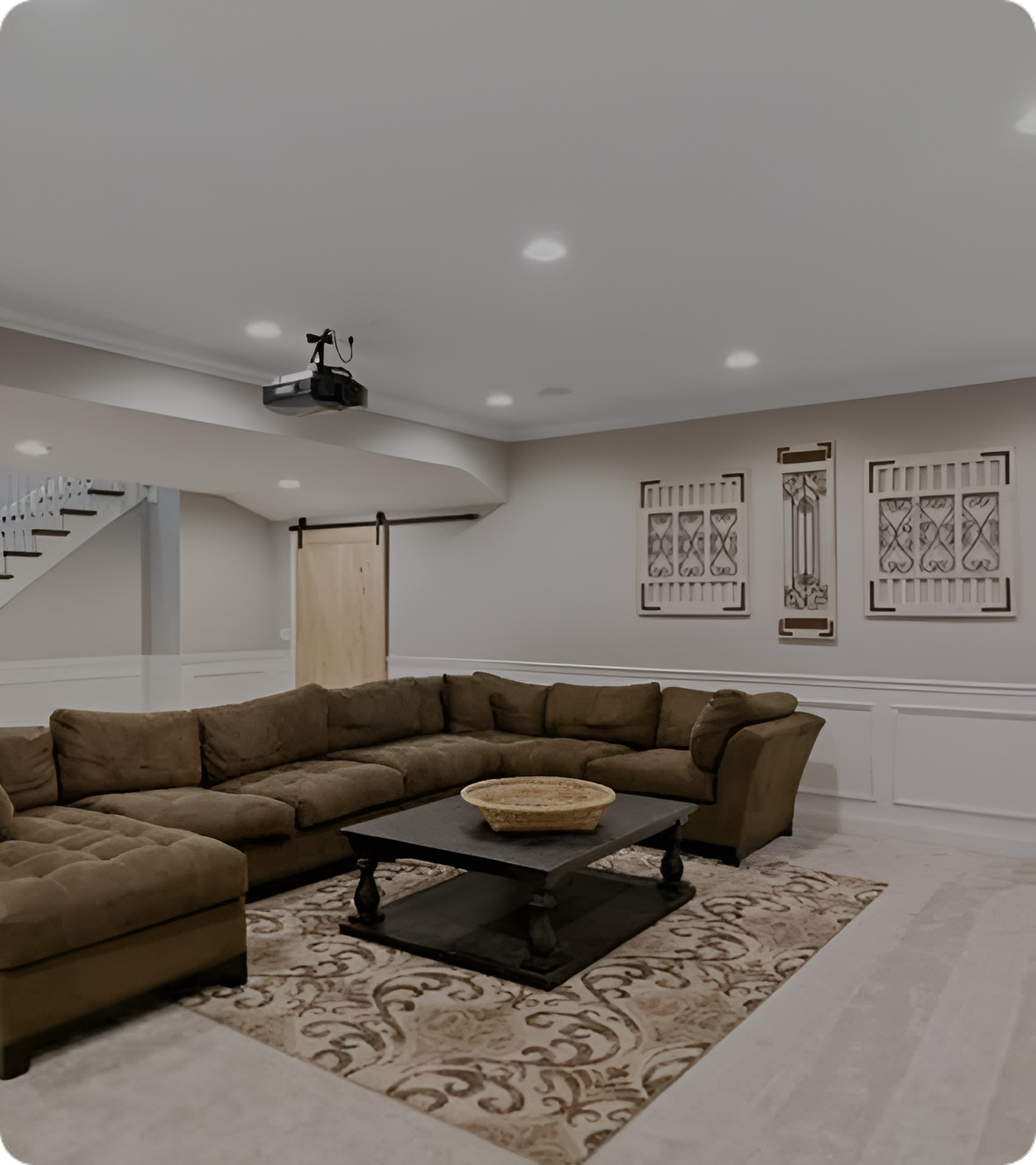 Cozy living area with projector