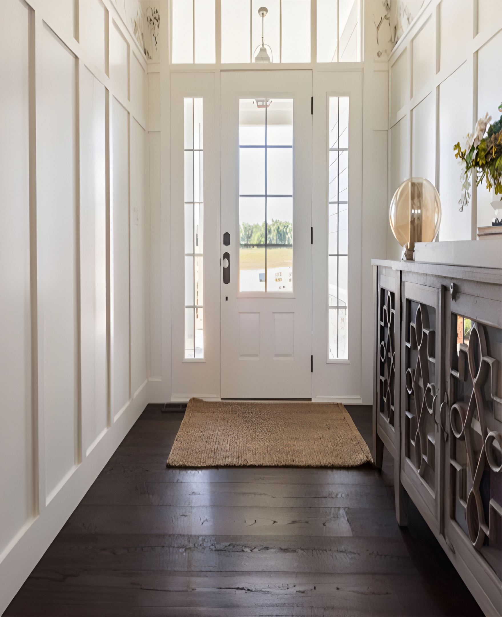 Elegant foyer with white walls